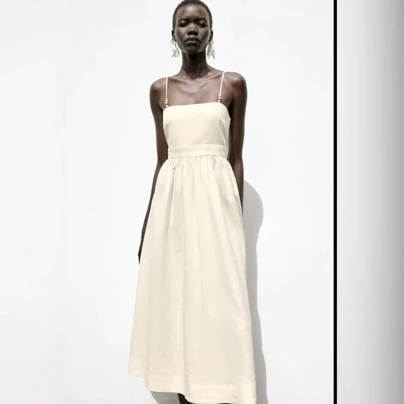 🔥🔥Zara Linen beaded strap midi dress - Picture 3 of 6